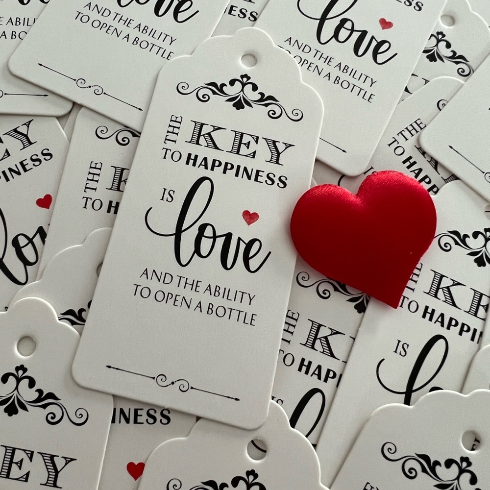 15 pcs Tags The Key to Happiness is Love and The Ability to Open a Bottle
